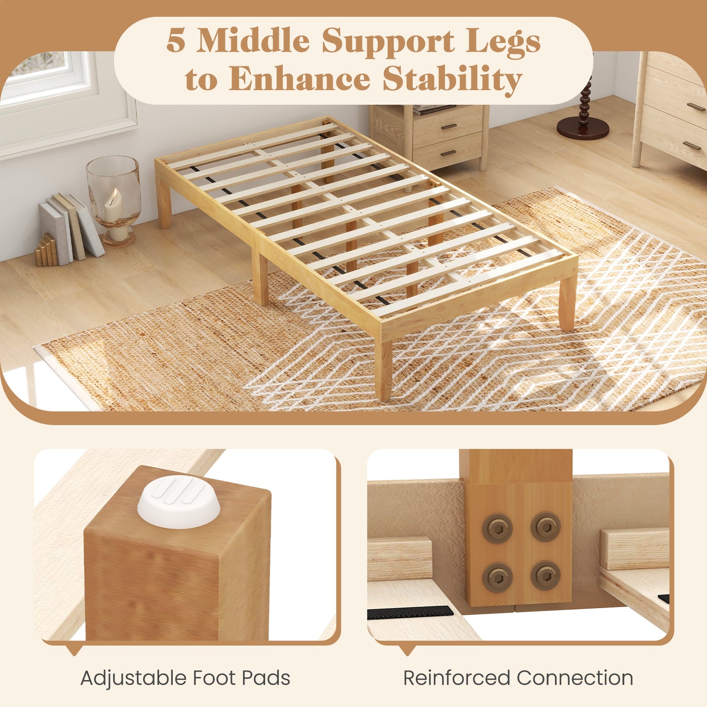 14 Inch Twin Wood Platform Bed Frame, Natural Simple Bed Frame at Gallery Canada