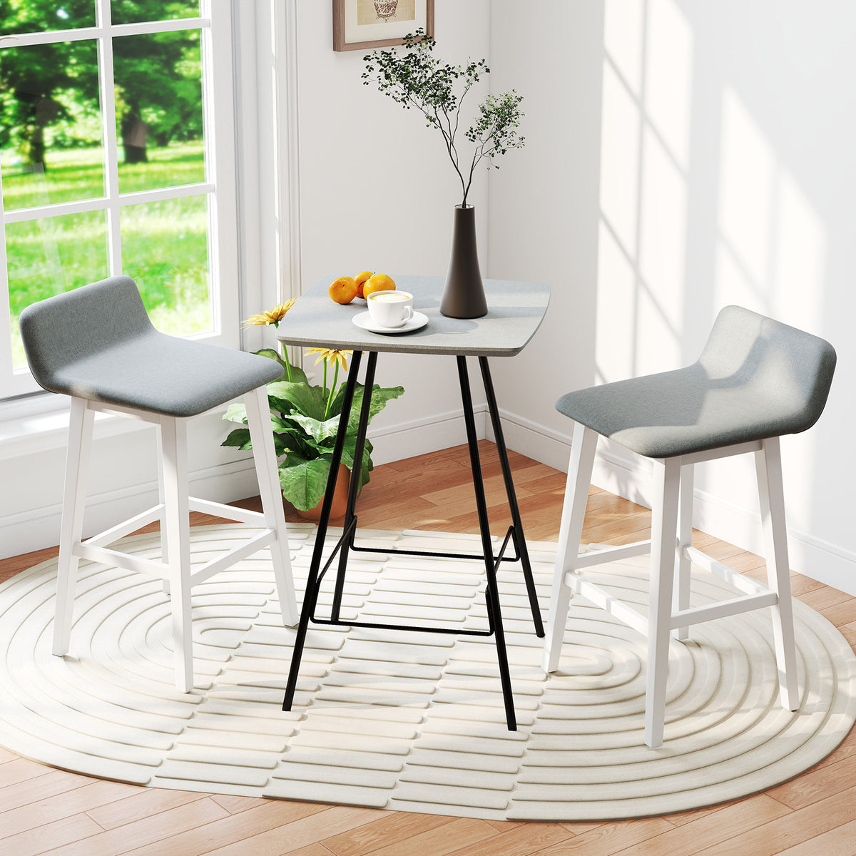 29 Inch Low-Back High-Top Chair, Padded Seat, Rubber Wood Legs, White Bar Stools at Gallery Canada