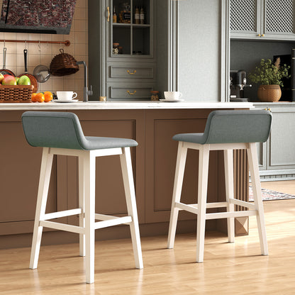 29 Inch Low-Back High-Top Chair, Padded Seat, Rubber Wood Legs, White Bar Stools at Gallery Canada
