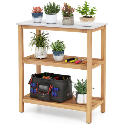 3-Tier Potting Bench Table, Marble-Like Countertop, Natural Potting Benches & Tables at Gallery Canada