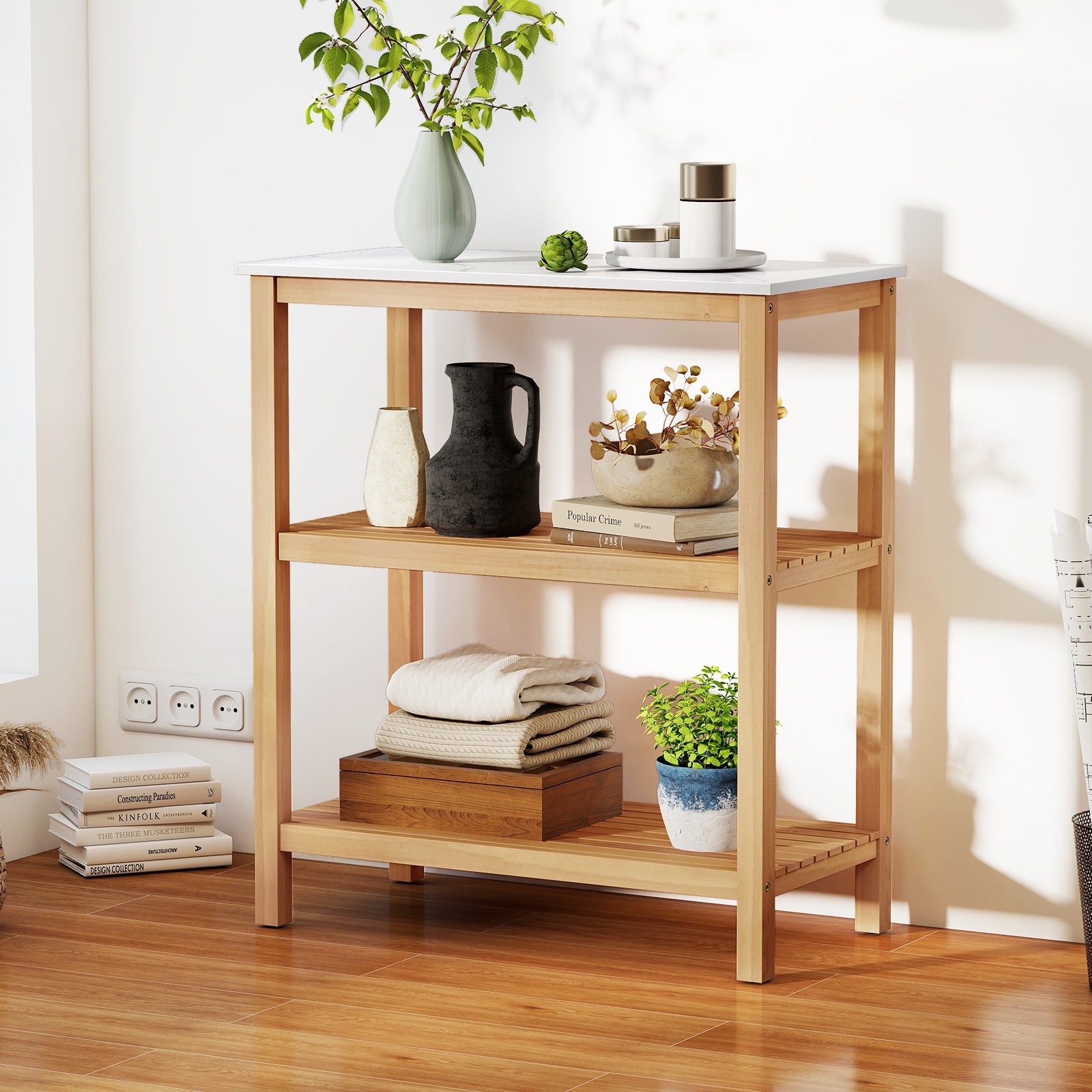 3-Tier Potting Bench Table, Marble-Like Countertop, Natural Potting Benches & Tables at Gallery Canada