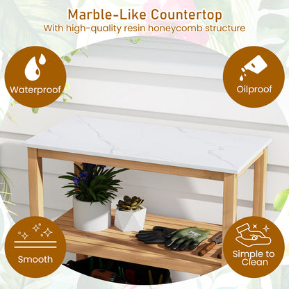 3-Tier Potting Bench Table, Marble-Like Countertop, Natural Potting Benches & Tables at Gallery Canada