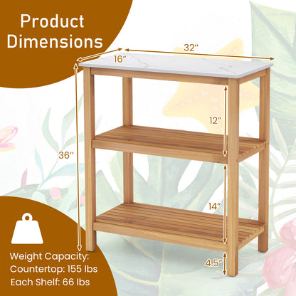 3-Tier Potting Bench Table, Marble-Like Countertop, Natural Potting Benches & Tables at Gallery Canada