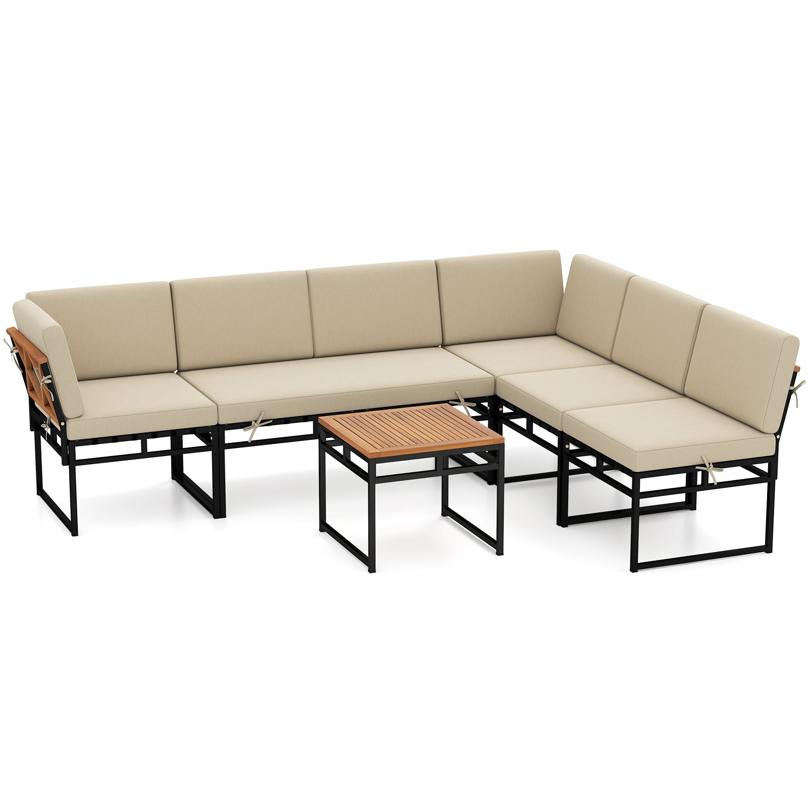 6 Piece Outdoor Sectional Sofa Set, Metal Conversation Set With Cushions, Beige Patio Conversation Sets at Gallery Canada