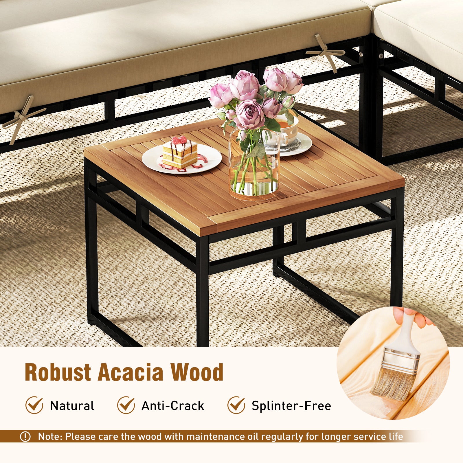 6 Piece Outdoor Sectional Sofa Set, Metal Conversation Set With Cushions, Beige Patio Conversation Sets at Gallery Canada
