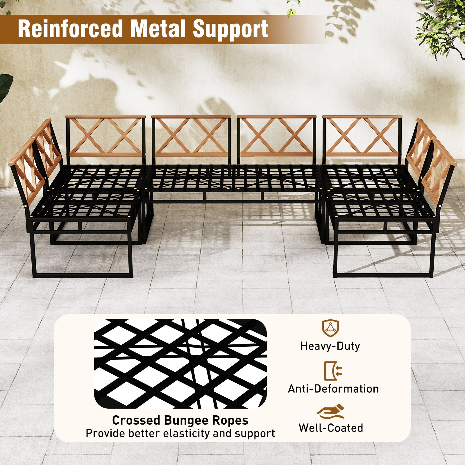 6 Piece Outdoor Sectional Sofa Set, Metal Conversation Set With Cushions, Beige Patio Conversation Sets at Gallery Canada