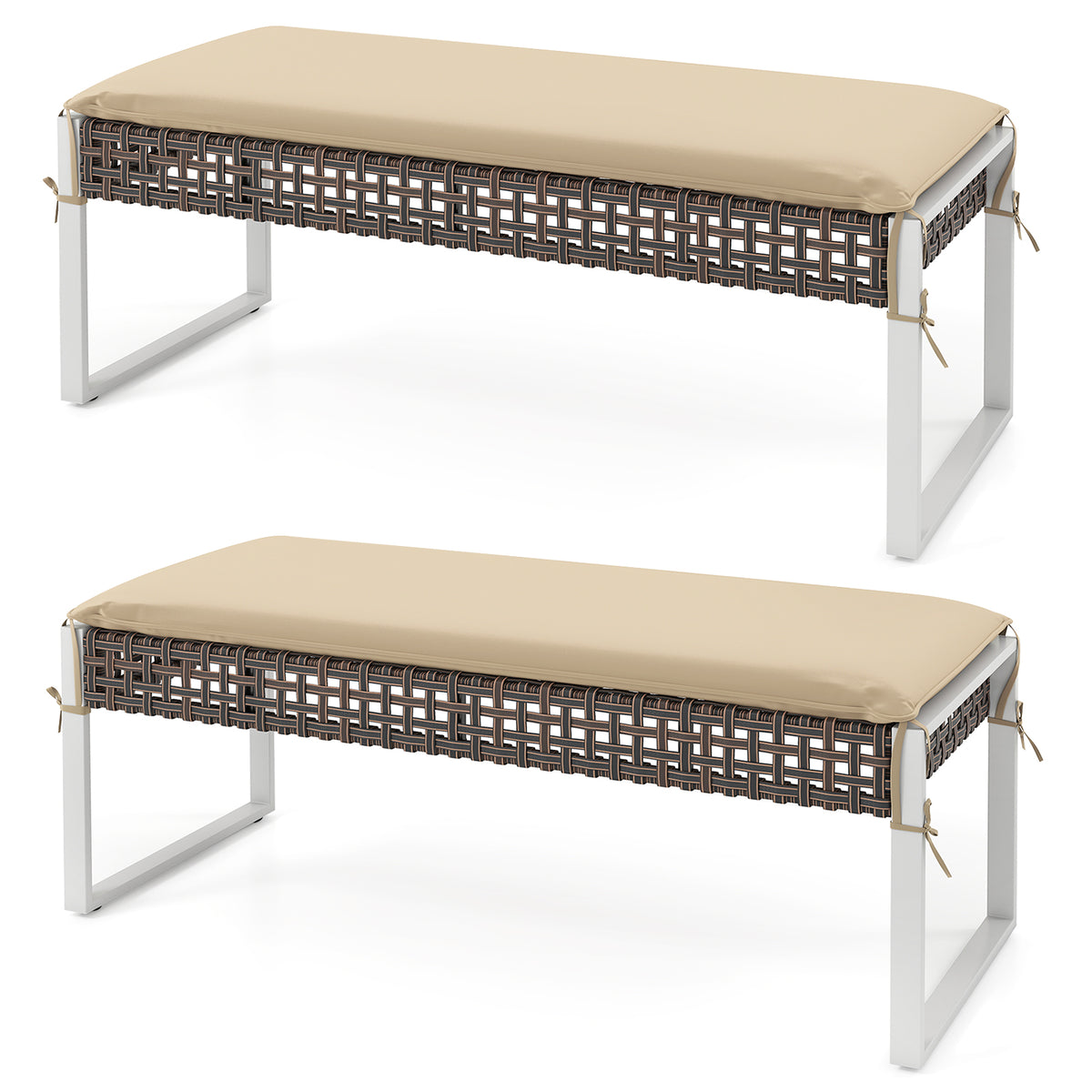 43 Inch Patio Ottoman Pack Of 2, Metal Legs With Cushion, Beige Outdoor Benches at Gallery Canada