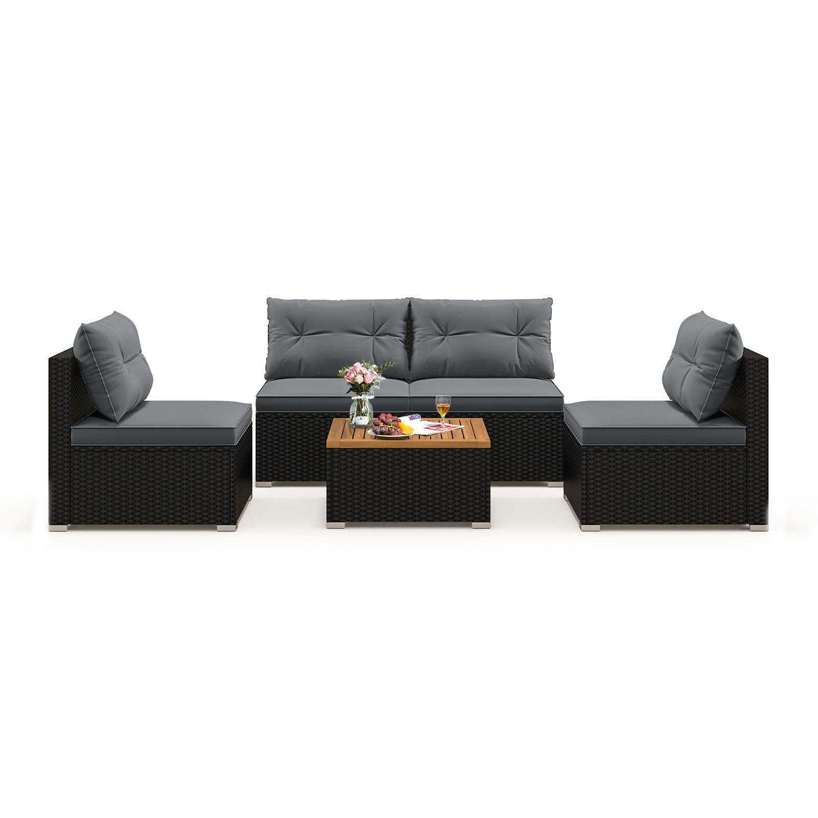 5 Piece Outdoor Furniture Set, Solid Tabletop, Soft Cushions, Gray Outdoor Sectionals Gray at Gallery Canada