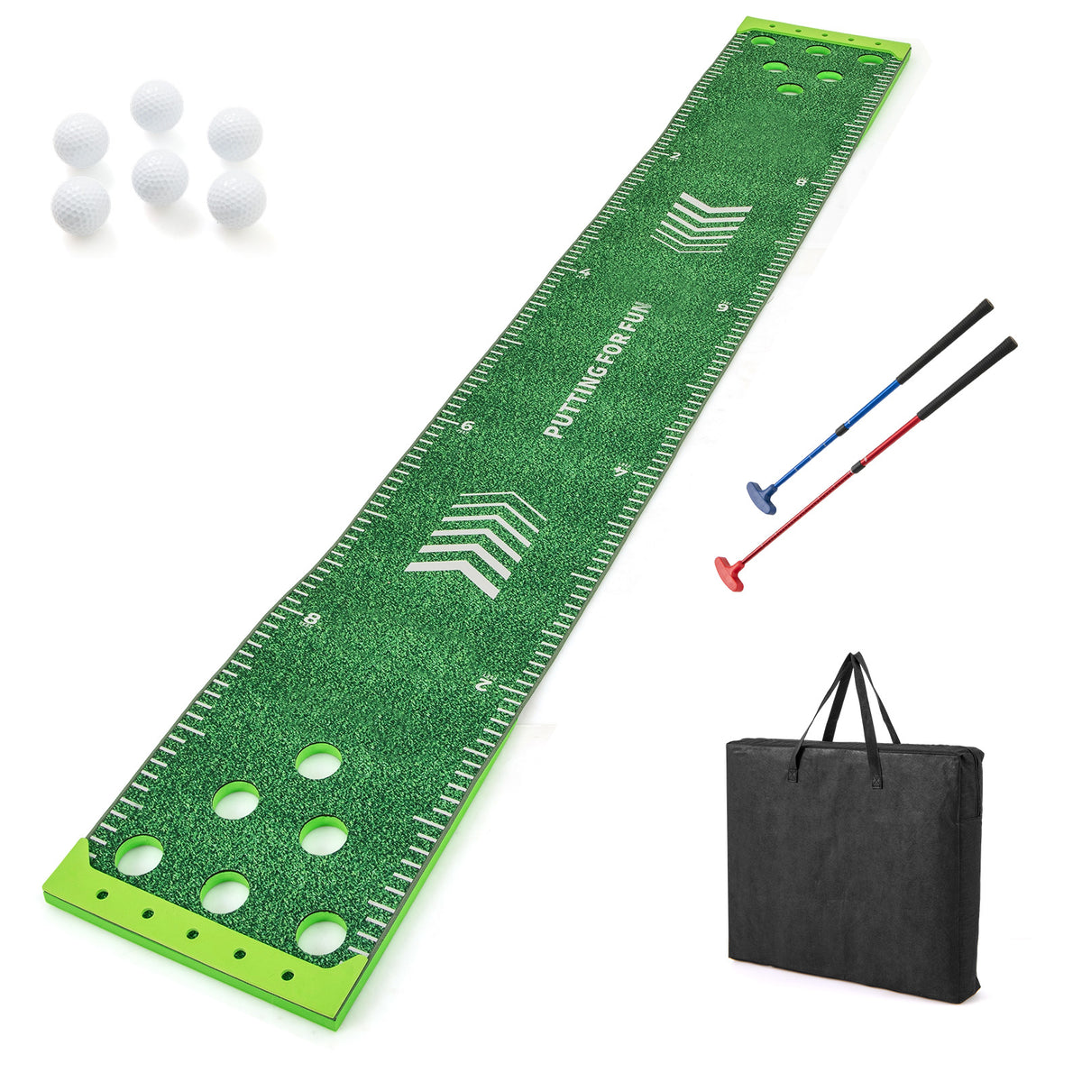 11 FT Putting Green Mat with 2 Adjustable Putters and 6 Balls, Green Golf Green at Gallery Canada