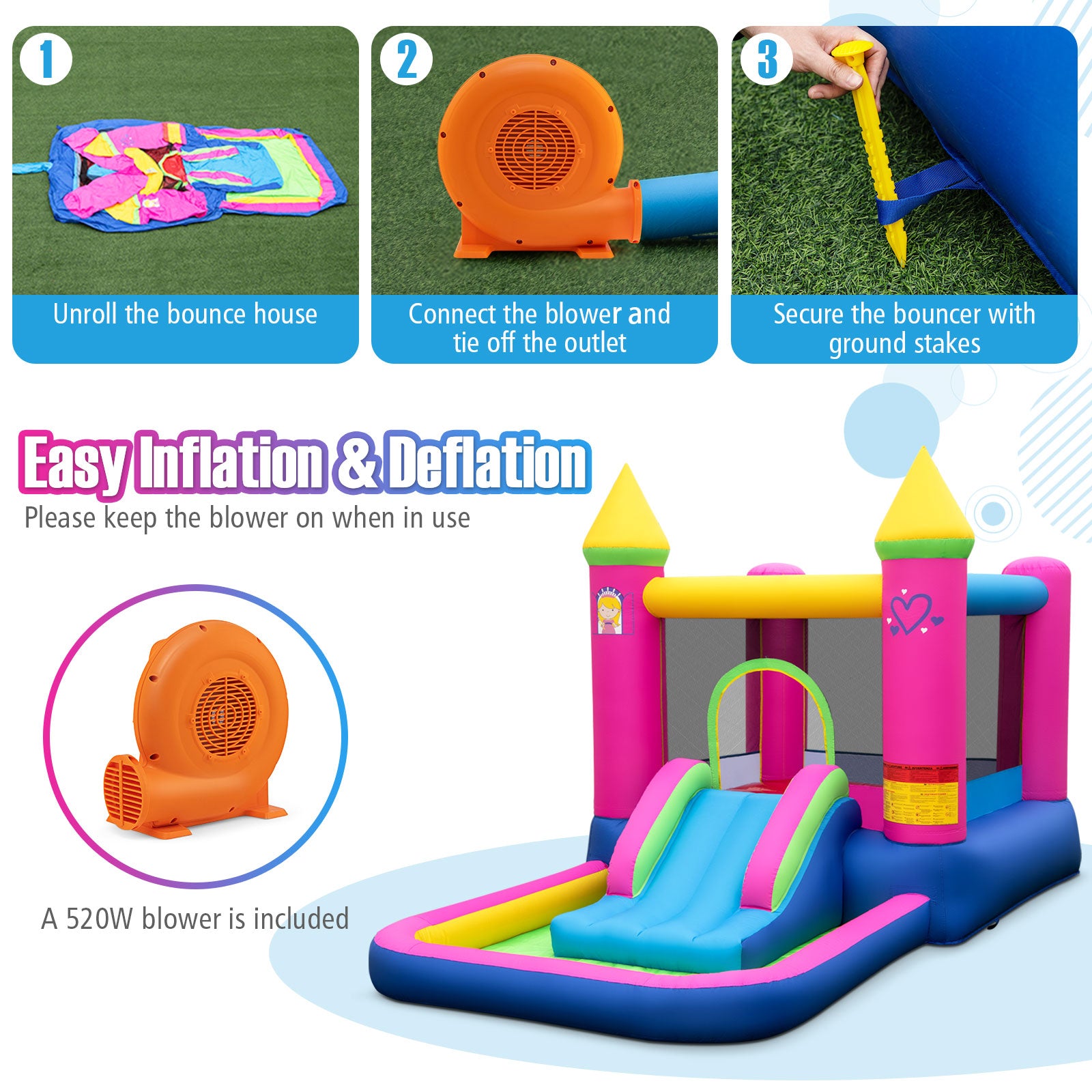 Inflatable Bounce House, Princess Bouncy Castle, 520W Blower Bounce House at Gallery Canada