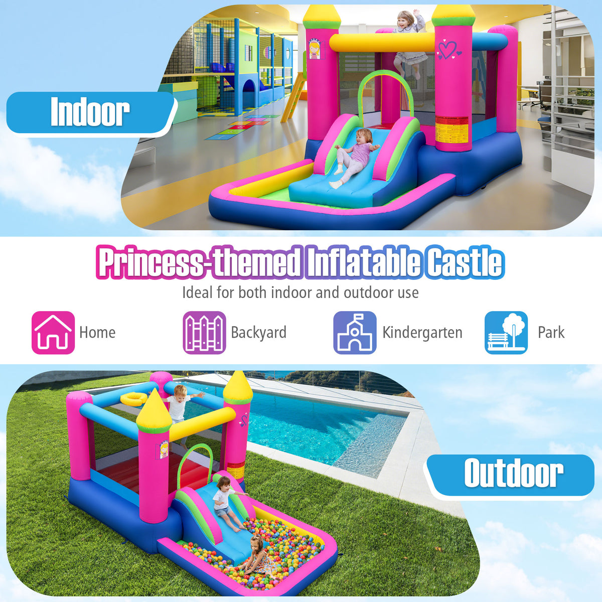 Inflatable Bounce House, Princess Bouncy Castle, 520W Blower Bounce House at Gallery Canada