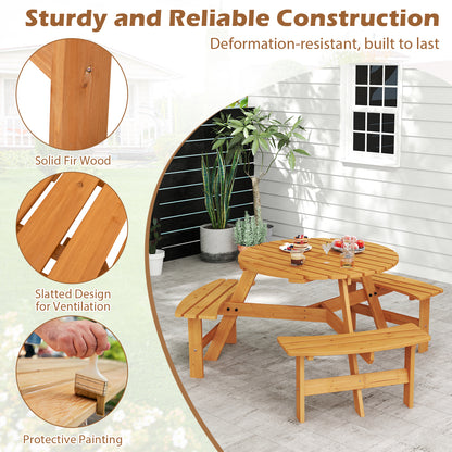 6-Person Round Picnic Table Set, 3 Built-In Benches, Umbrella Hole, Yellow Picnic Tables at Gallery Canada