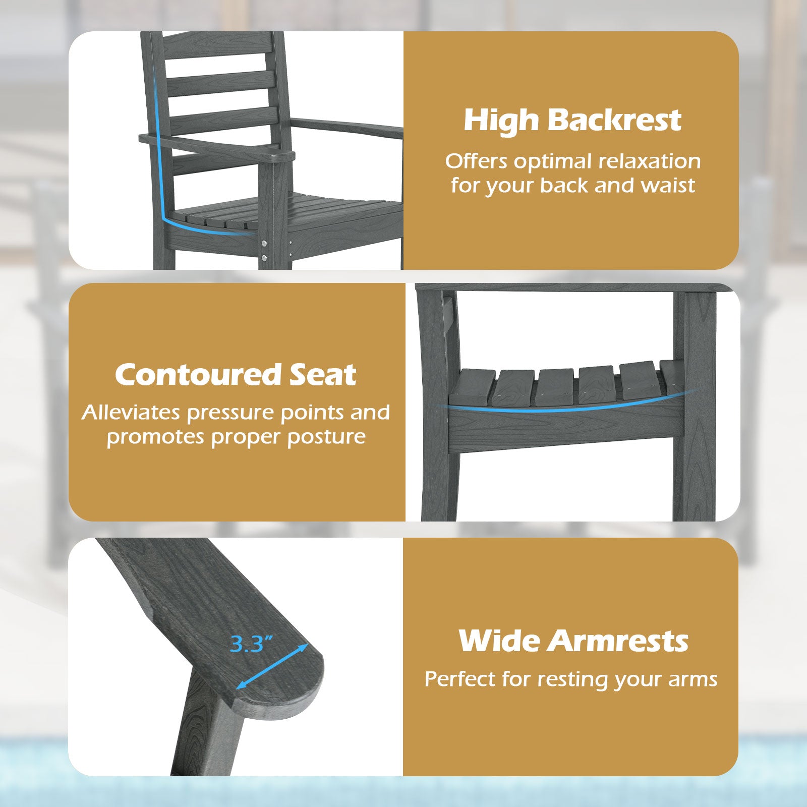 HDPE All Weather Patio Dining Chairs, Set of 2, Wide Armrests, Gray Patio Dining Chairs at Gallery Canada