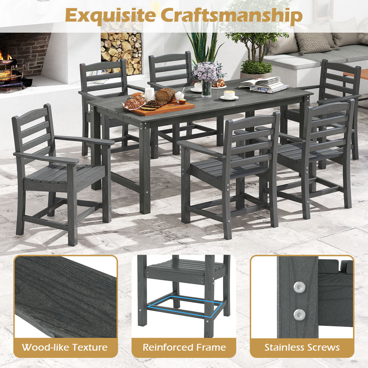 HDPE All Weather Patio Dining Chairs, Set of 2, Wide Armrests, Gray Patio Dining Chairs at Gallery Canada