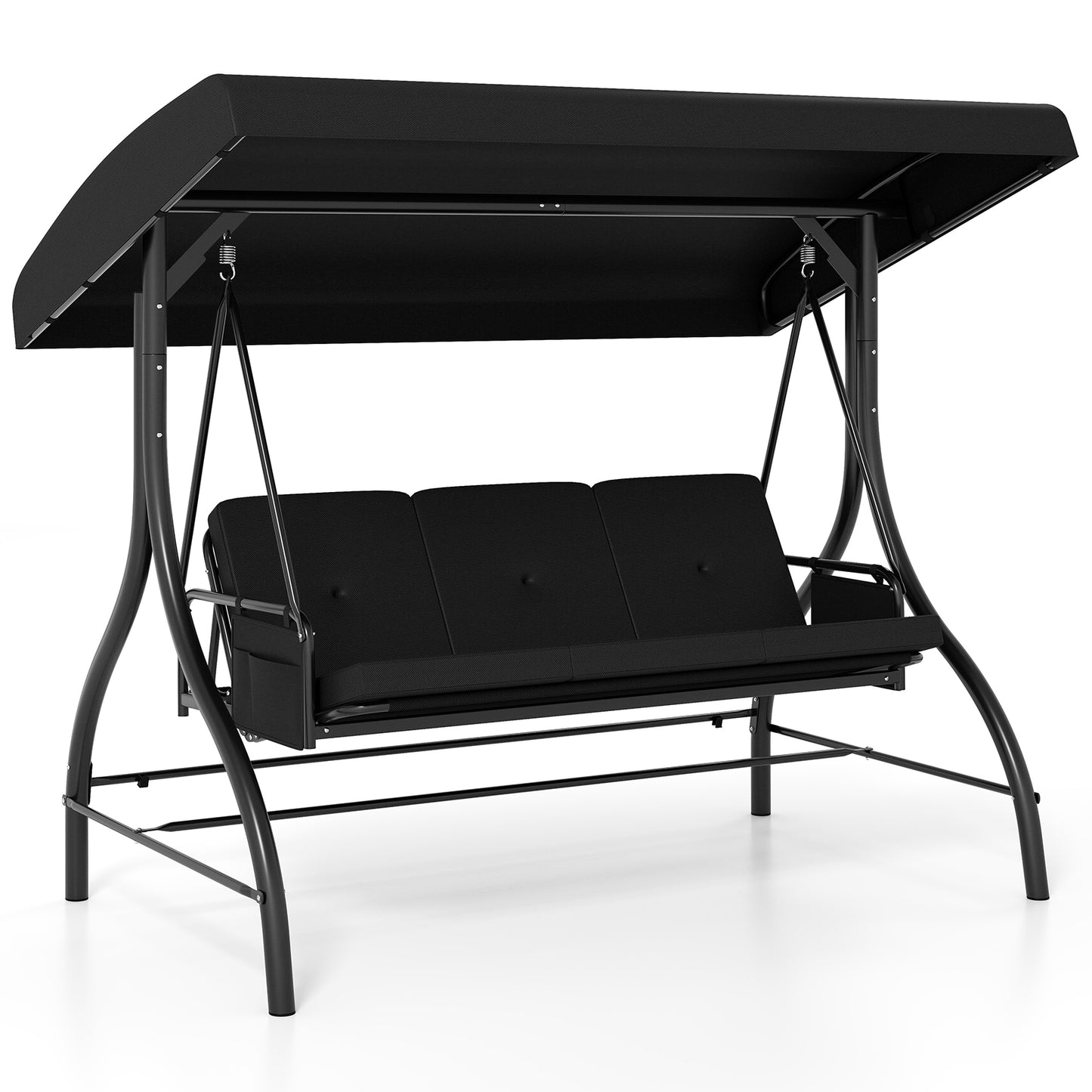 3-Piece Patio Swing With Canopy, Removable Cushions, Side Pockets, Black Porch Swings at Gallery Canada