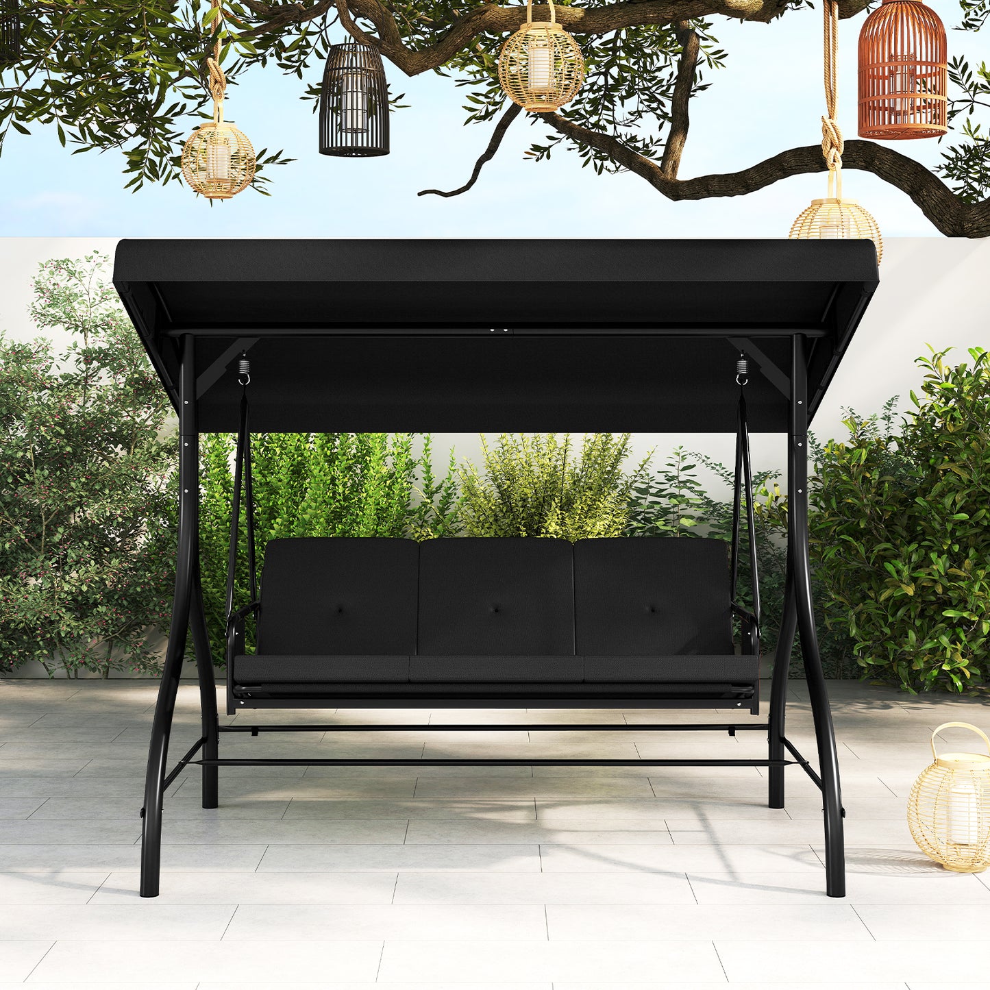 3-Piece Patio Swing With Canopy, Removable Cushions, Side Pockets, Black Porch Swings at Gallery Canada