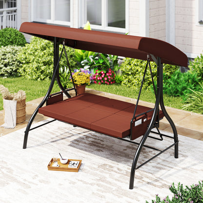 3-Piece Patio Swing With Canopy, Removable Cushions, Side Pockets, Brown Porch Swings at Gallery Canada