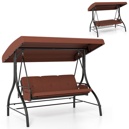 3-Piece Patio Swing With Canopy, Removable Cushions, Side Pockets, Brown Porch Swings at Gallery Canada