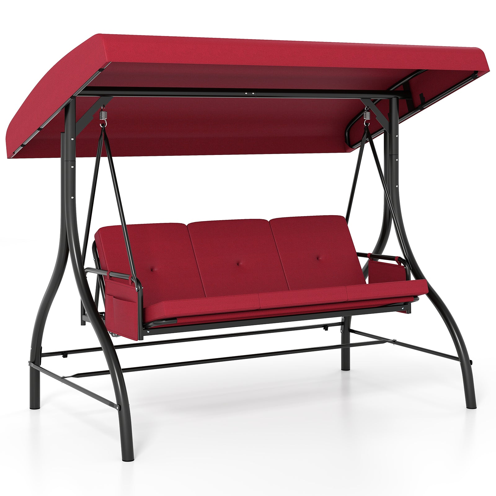 3-Piece Patio Swing With Canopy, Removable Cushions, Side Pockets, Burgundy Porch Swings at Gallery Canada
