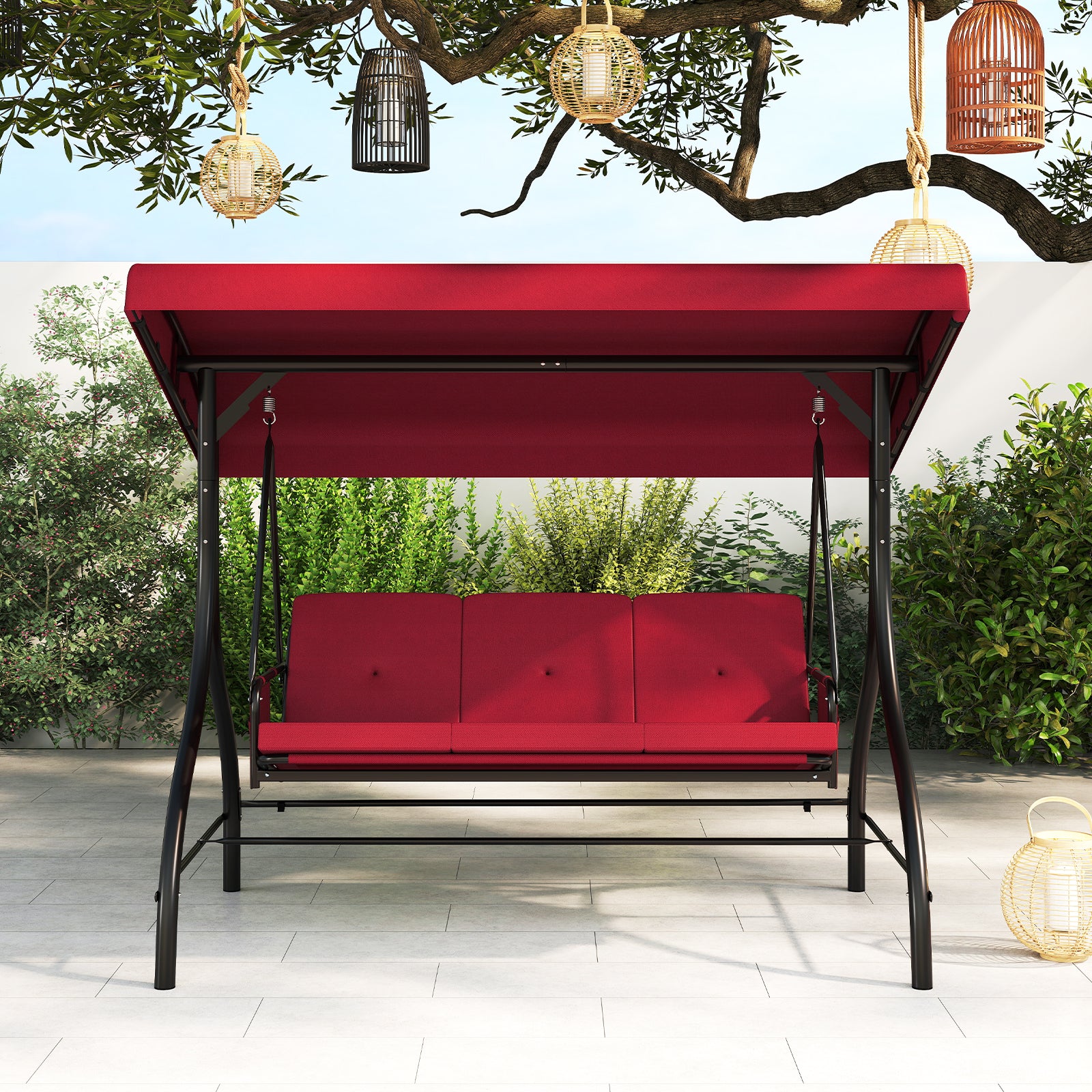 3-Piece Patio Swing With Canopy, Removable Cushions, Side Pockets, Burgundy Porch Swings at Gallery Canada