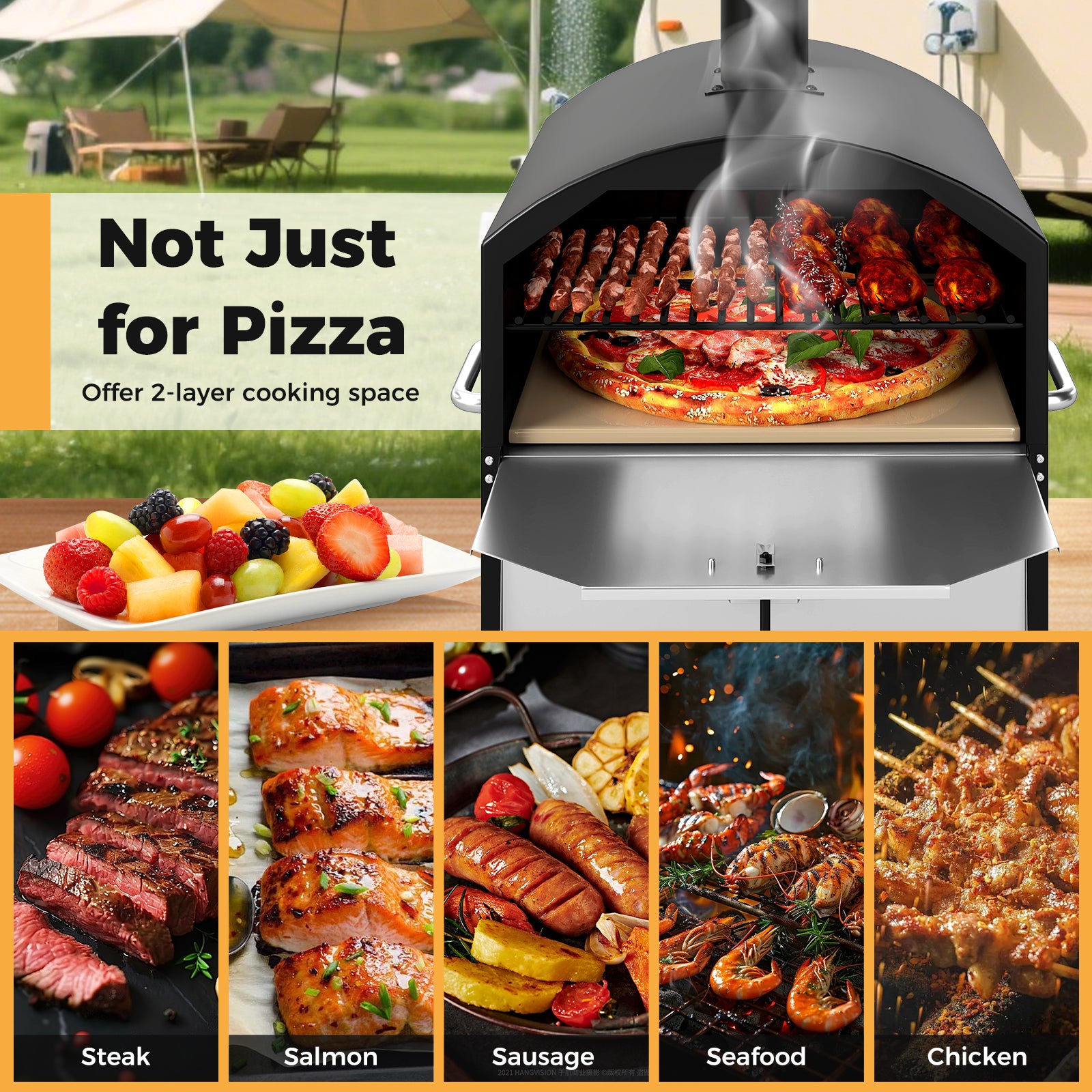 16 Inch Wood Fired Pizza Oven, 2-Layer, Square Stone, Black Outdoor Grills at Gallery Canada