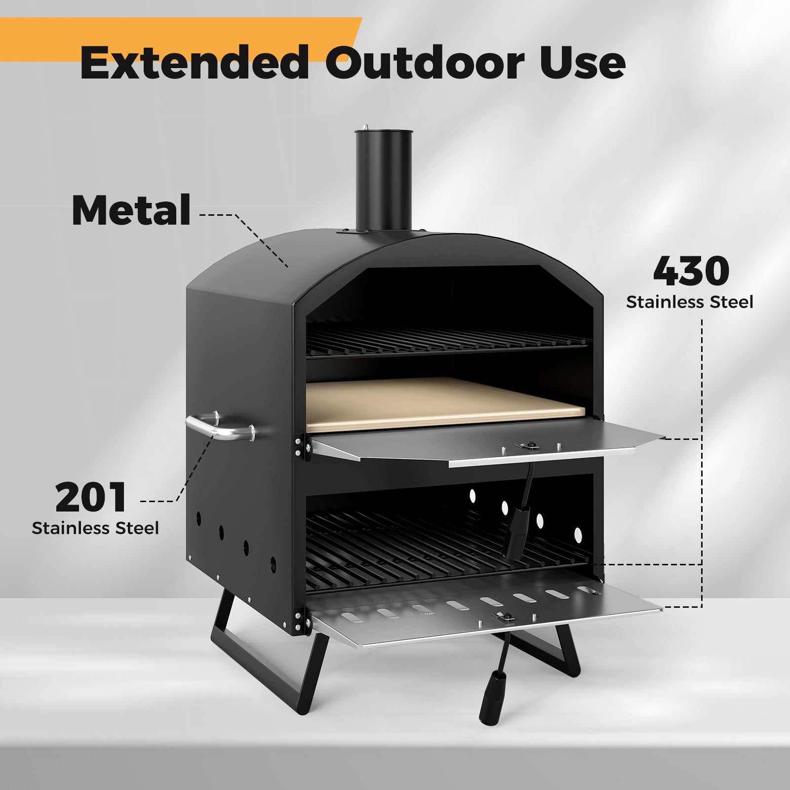 16 Inch Wood Fired Pizza Oven, 2-Layer, Square Stone, Black Outdoor Grills at Gallery Canada