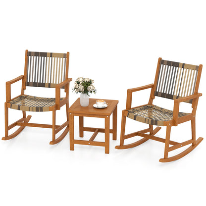 3 Piece Patio Rocking Set, Acacia Wood Rocker Bistro Set, Rattan Seat, Brown Patio Conversation Sets at Gallery Canada