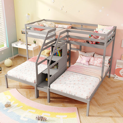 Twin Over Twin Bunk Bed With Storage Staircase, Guardrail, Gray Bunk Bed Frame at Gallery Canada