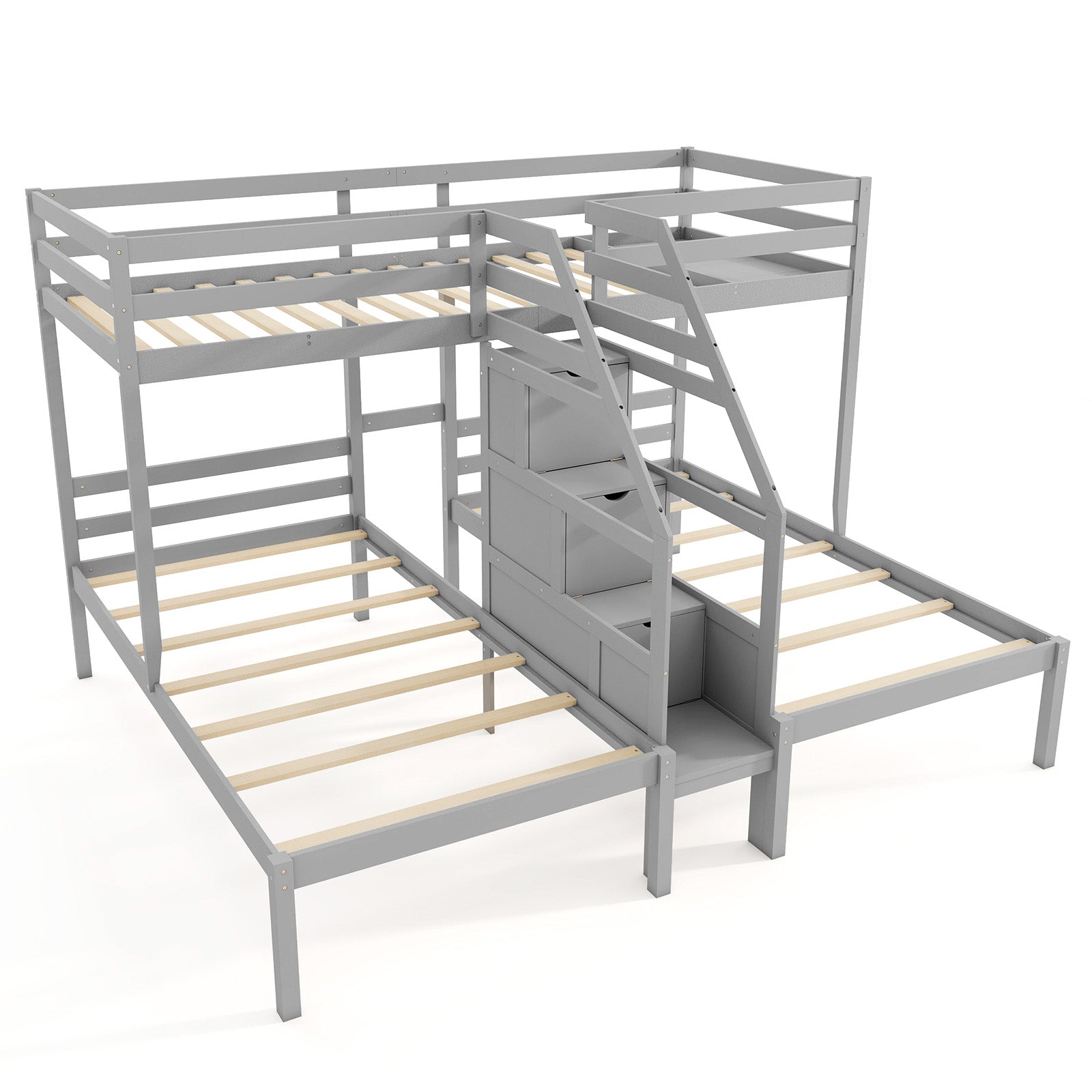 Twin Over Twin Bunk Bed With Storage Staircase, Guardrail, Gray Bunk Bed Frame at Gallery Canada