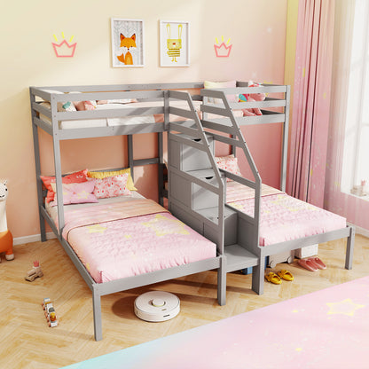 Twin Over Twin Bunk Bed With Storage Staircase, Guardrail, Gray Bunk Bed Frame at Gallery Canada