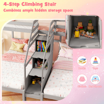 Twin Over Twin Bunk Bed With Storage Staircase, Guardrail, Gray Bunk Bed Frame at Gallery Canada