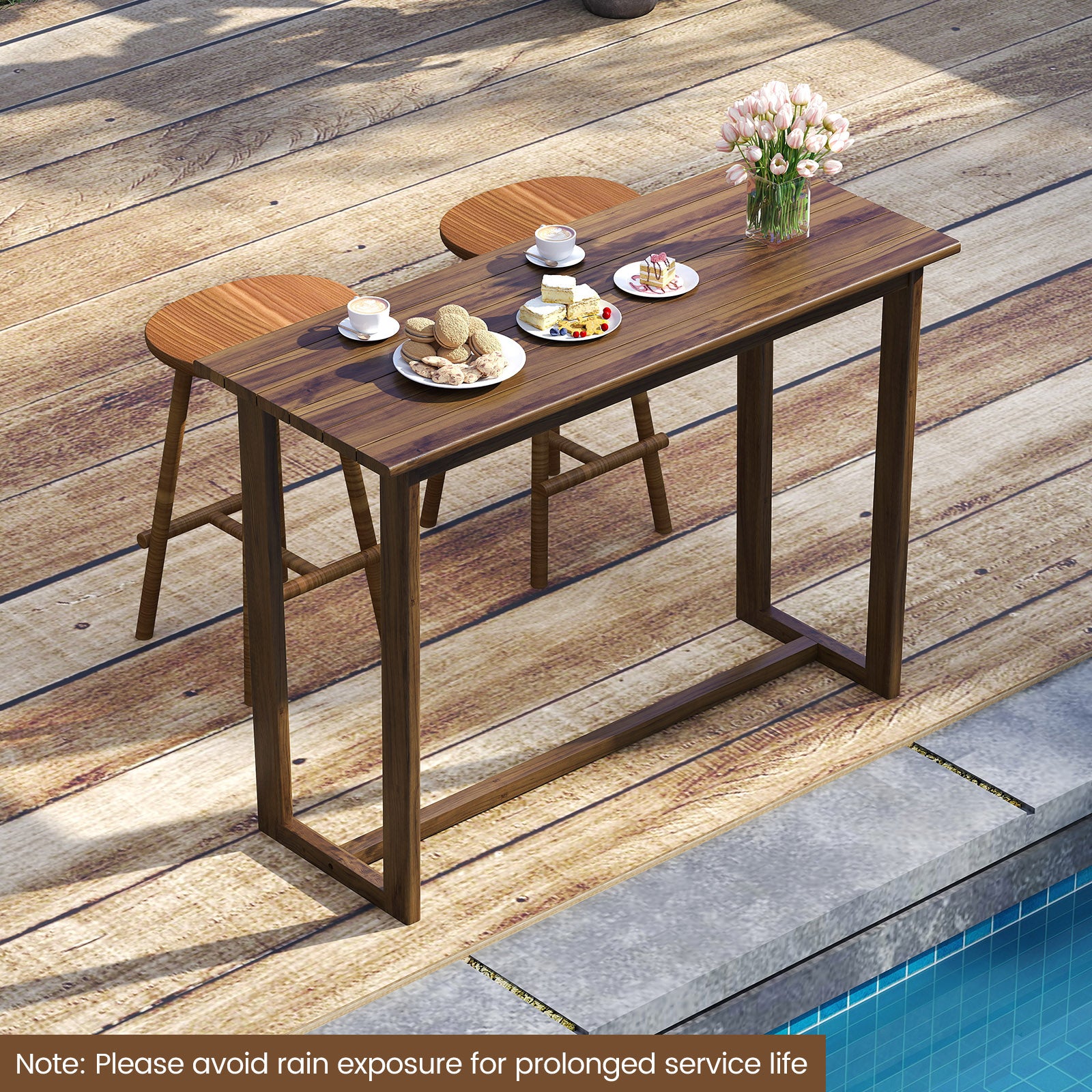 59 Inch Outdoor Bar Table, Slatted Top, Natural Patio Bar Furniture at Gallery Canada