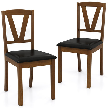 Wooden Dining Chair Set, 2 PU Leather Upholstered, Rubber Wood Frame, Brown Dining Chairs Brown at Gallery Canada