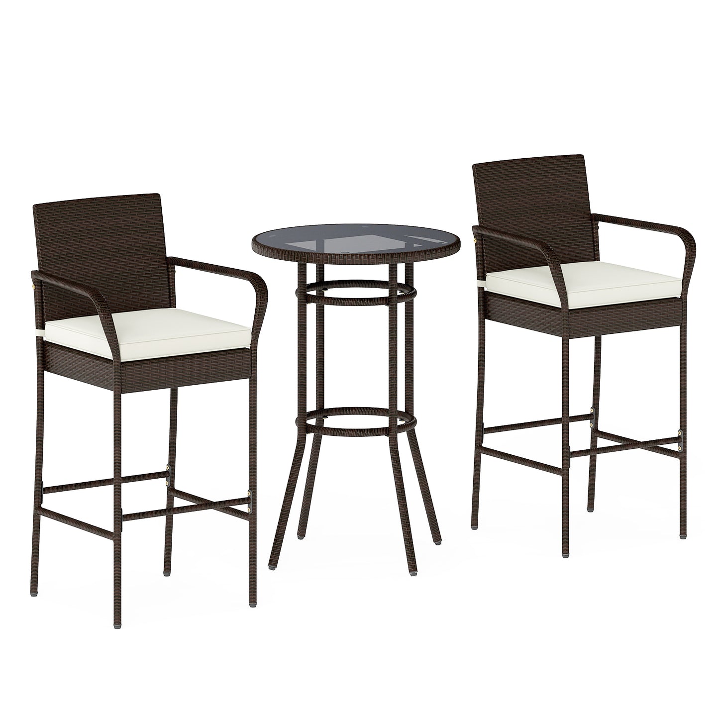 Rattan Bar Height Table And Chairs, 2 Seat Cushions, White Patio Bar Furniture White at Gallery Canada