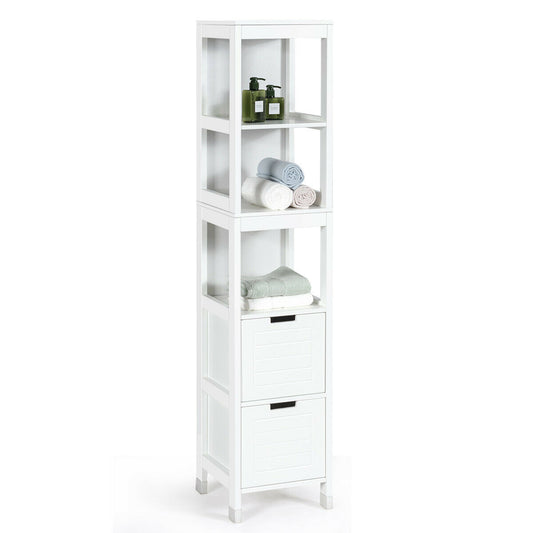 5-Tier Multifunctional Bathroom Floor Cabinet, 2 Drawers, White Floor Cabinets White at Gallery Canada