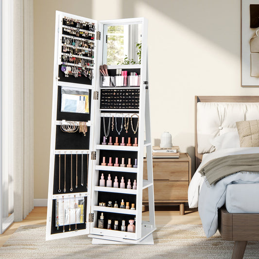 360° Swivel Jewelry Armoire Organizer, Full Length Mirror, White Jewelry Armoires White at Gallery Canada