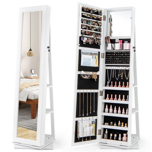 360° Swivel Jewelry Armoire Organizer, Full Length Mirror, White Jewelry Armoires White at Gallery Canada