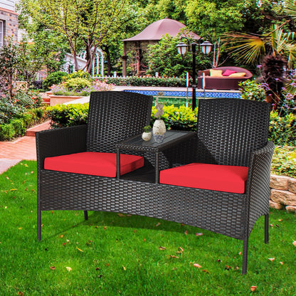Wicker Patio Conversation Set, Removable Cushions, Table, Red Patio Conversation Sets at Gallery Canada