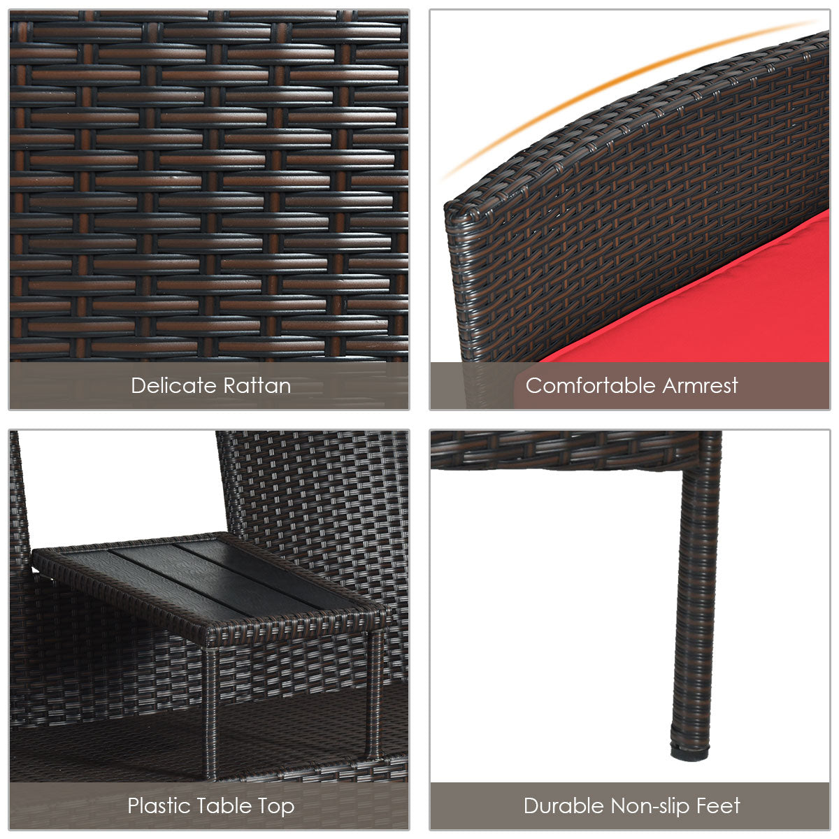 Wicker Patio Conversation Set, Removable Cushions, Table, Red Patio Conversation Sets at Gallery Canada