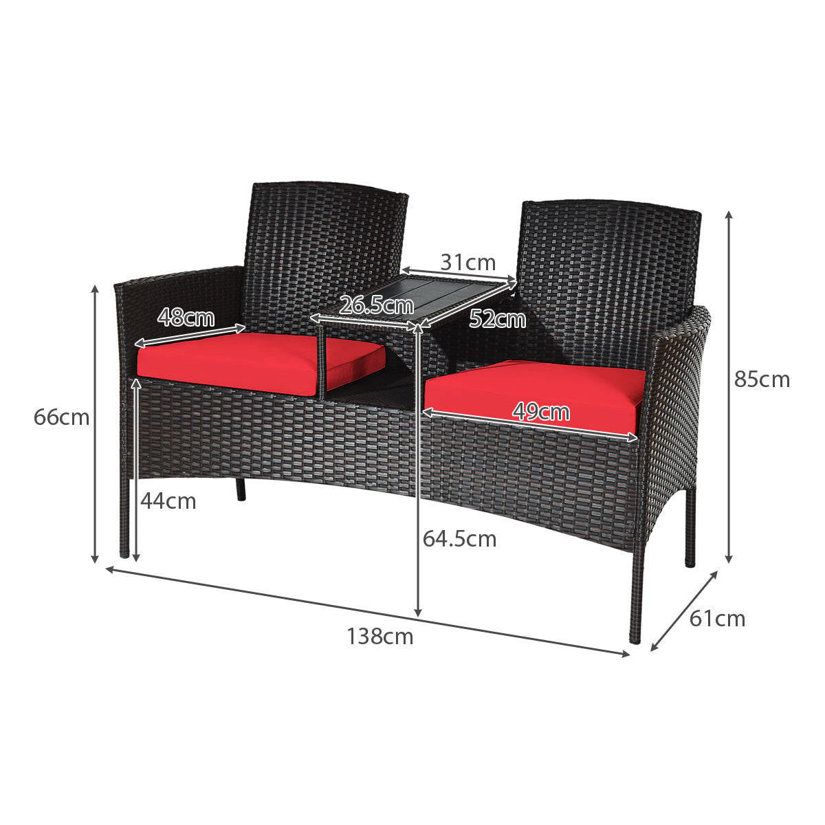 Wicker Patio Conversation Set, Removable Cushions, Table, Red Patio Conversation Sets at Gallery Canada