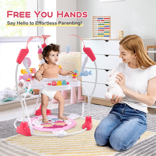 Baby Activity Center, Adjustable Height, Interactive Toys, Pink