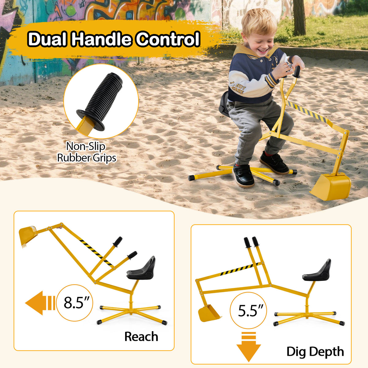 Sand Digger With 2-Handed Controls, Flexible Shovel, For Kids 3+ Years, Yellow Sandboxes at Gallery Canada