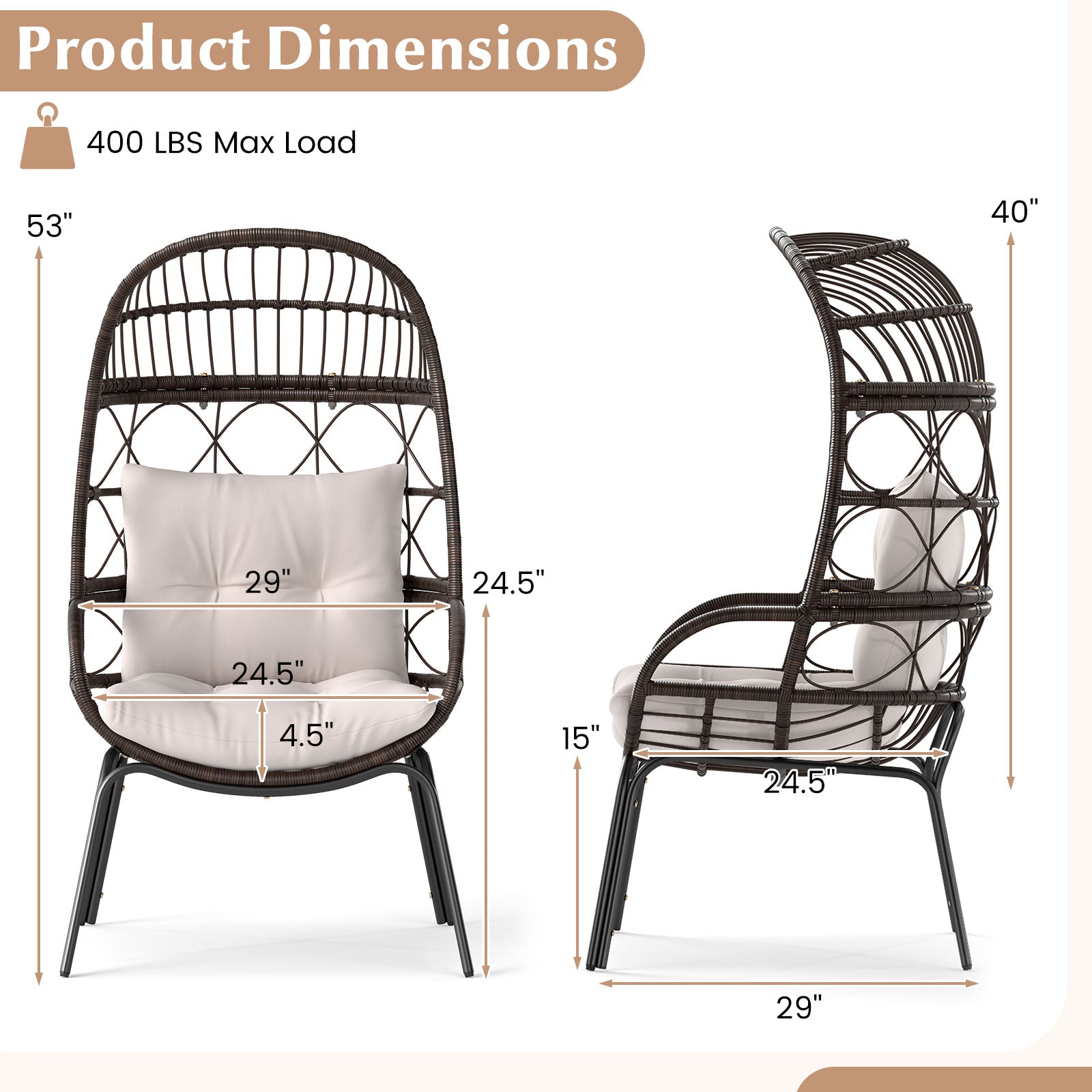 Patio Wicker Egg Chair, Rattan Lounge Basket With Cushions, Brown Outdoor Chaise Lounges at Gallery Canada