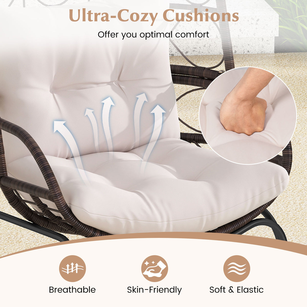 Patio Wicker Egg Chair, Rattan Lounge Basket With Cushions, Brown Outdoor Chaise Lounges at Gallery Canada