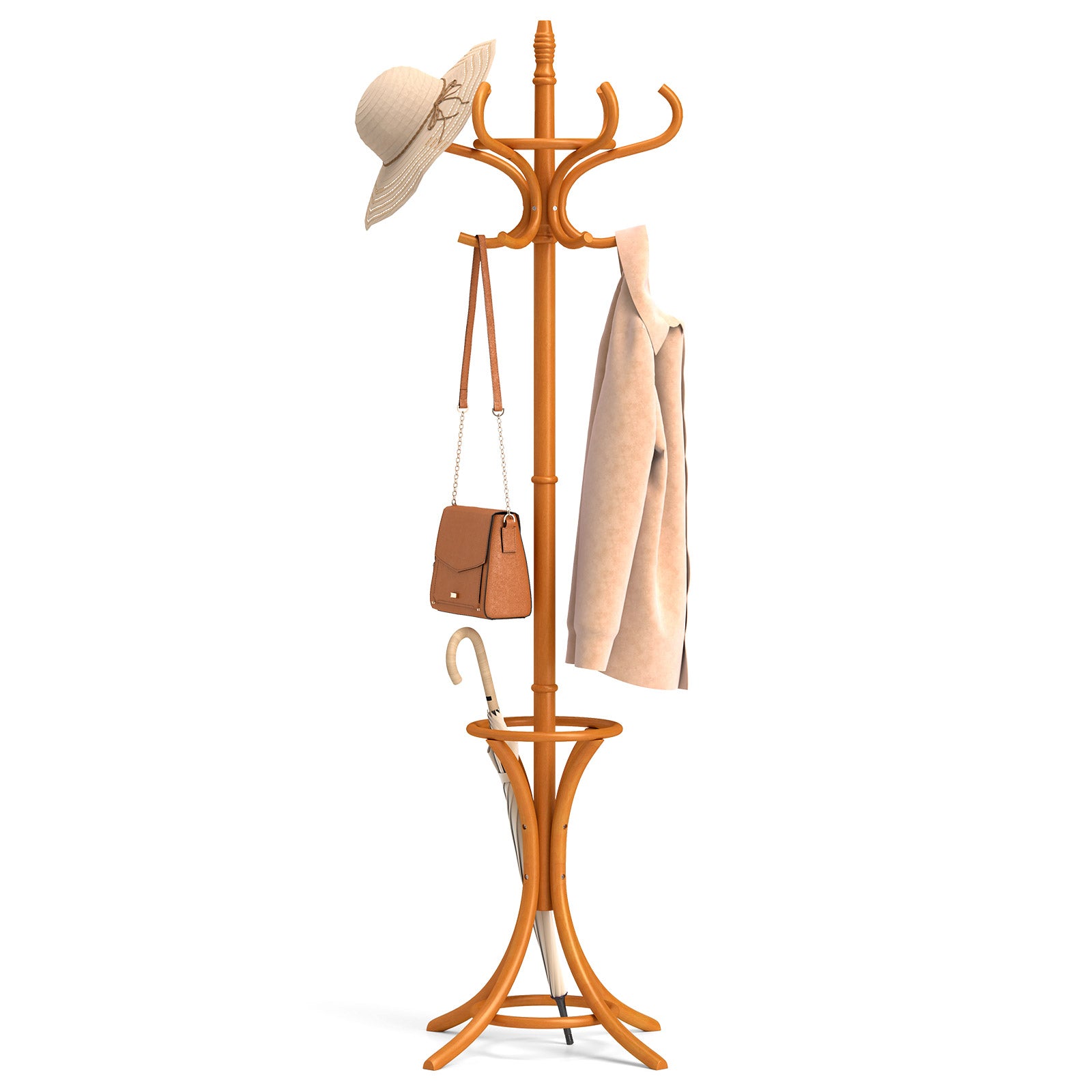 Wood Standing Hat Coat Rack With Umbrella Stand, Natural Coat Racks & Hall Trees at Gallery Canada