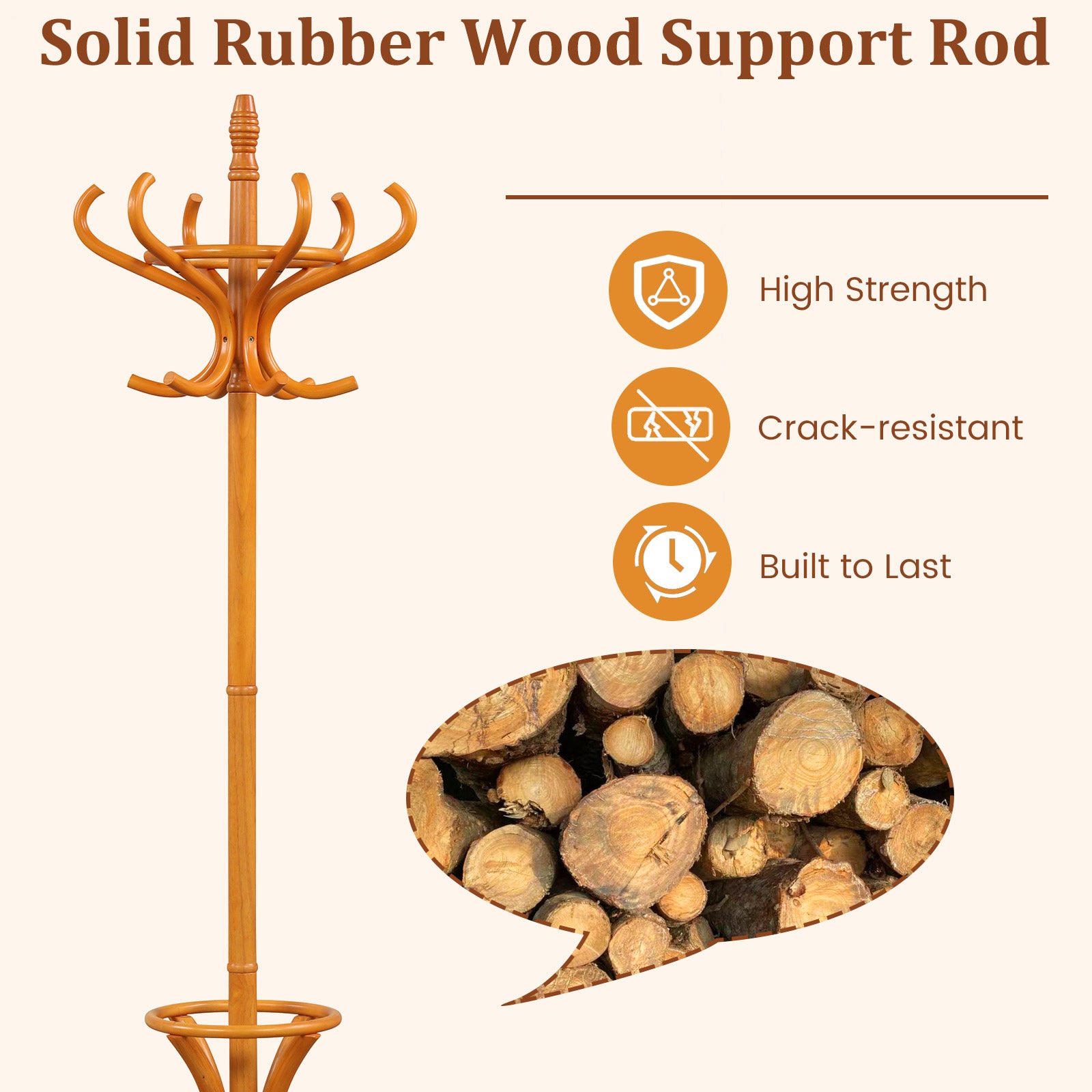 Wood Standing Hat Coat Rack With Umbrella Stand, Natural Coat Racks & Hall Trees at Gallery Canada