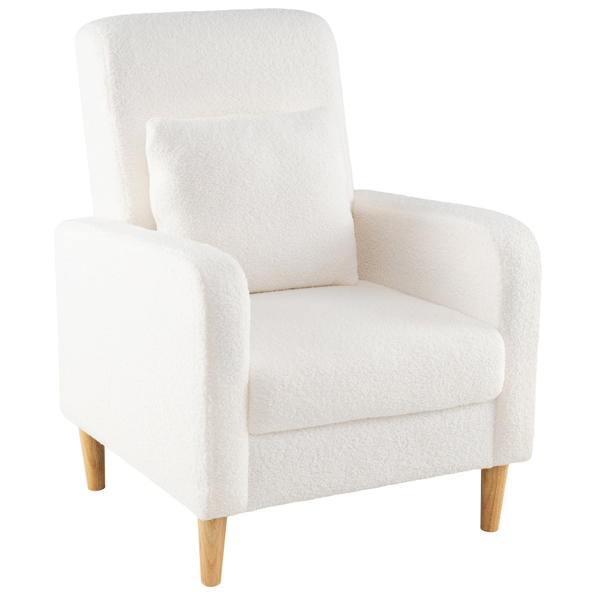 Modern Upholstered Sofa Chair With Lumbar Pillow, Teddy Fleece Cover, White Accent Chairs at Gallery Canada