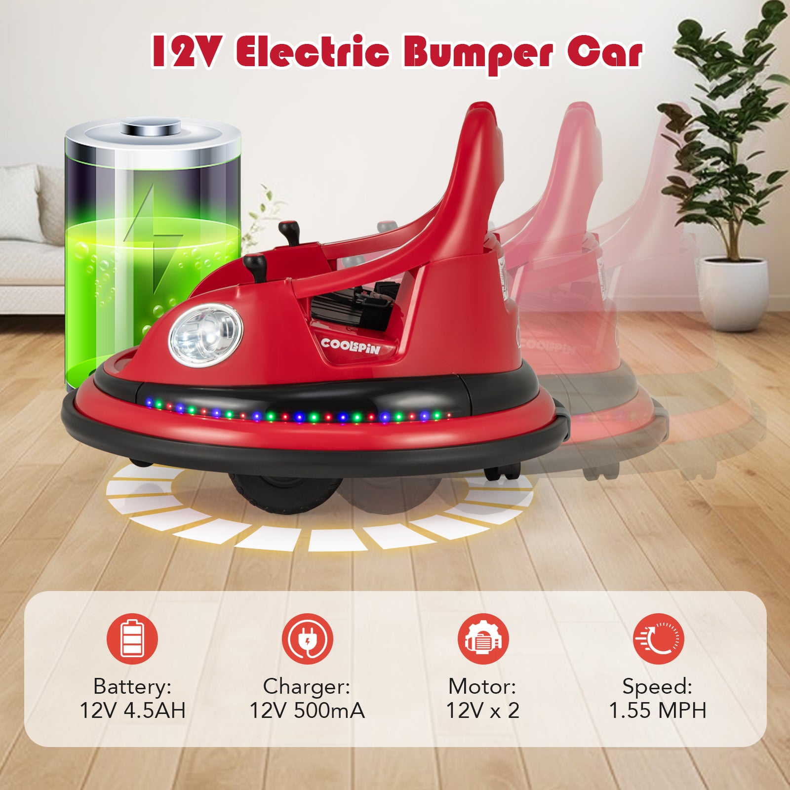 12V Kids Ride On Bumper Car with Remote Control and Dual Joysticks, Red Powered Ride On Toys at Gallery Canada