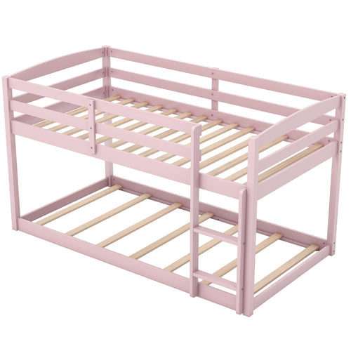 Twin Size Bunk Bed, High Guardrails, Integrated Ladder, Pink