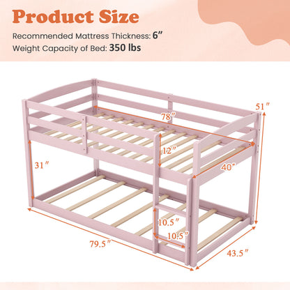 Twin Size Bunk Bed, High Guardrails, Integrated Ladder, Pink Bunk Bed Frame at Gallery Canada